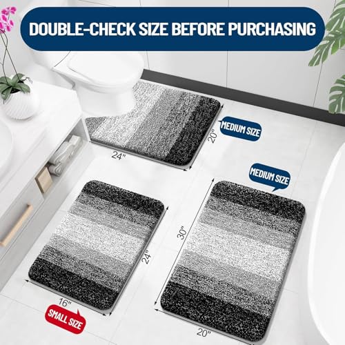 OLANLY U-Shaped Toilet Rug 24x20, Absorbent Microfiber Bath Mat, Non-Slip, Grey G53989