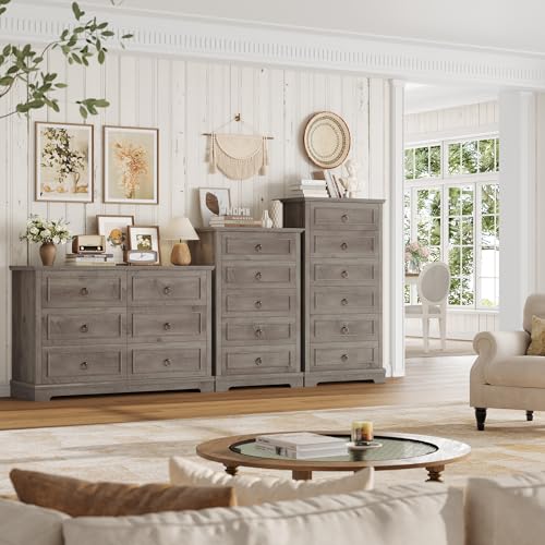 HOSTACK 6 Drawer Dresser for Bedroom, Tall Modern Farmhouse Chest, Dark Brown H747285