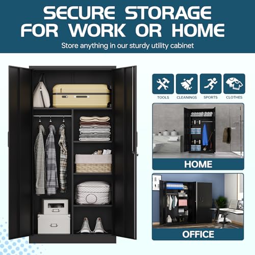 MIIIKO Metal Clothing Storage Locker, Steel Wardrobe with Shelves and Closet Rod, 72" N532099
