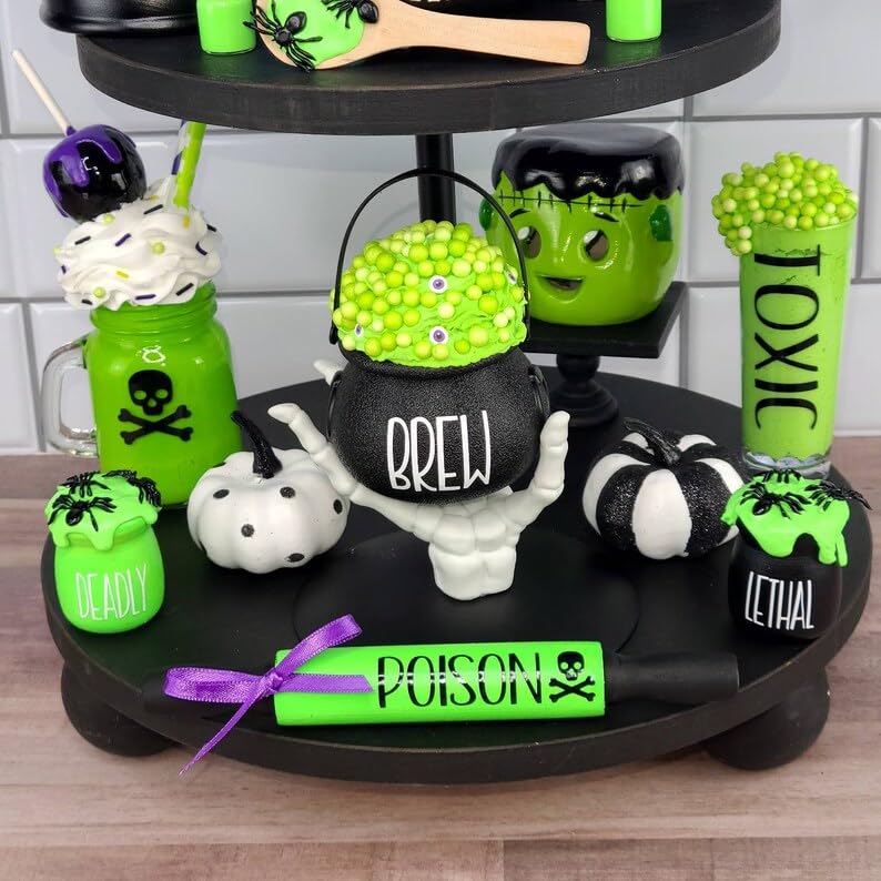 Halloween Mini Poison Jars Set of 2 with Wooden Spoon for Tiered Tray Decor Z329