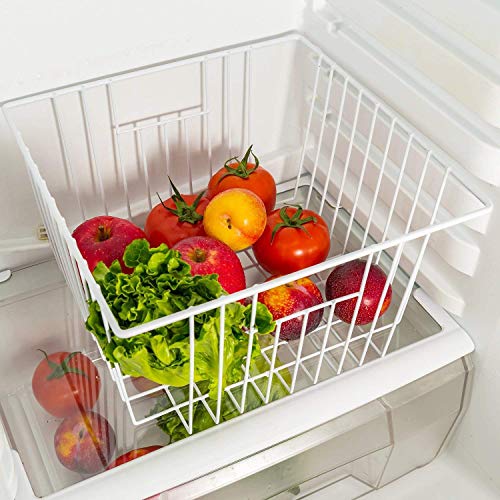16" Upright Freezer Organizer Baskets, Wire Storage Bins, White, Set of 6 V556519