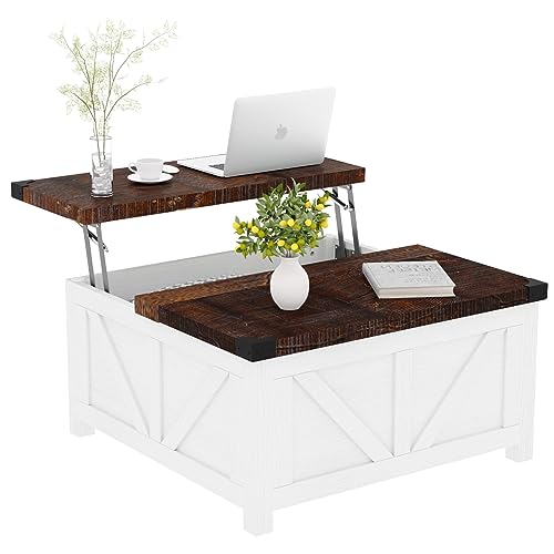Farmhouse Lift Top Coffee Table with Storage and Charging Station, Brown J61149