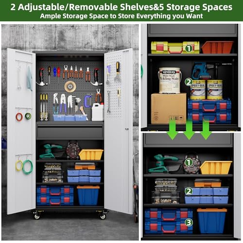 Aobabo 73''H Metal Garage Storage Cabinet with Wheels, Black S572804