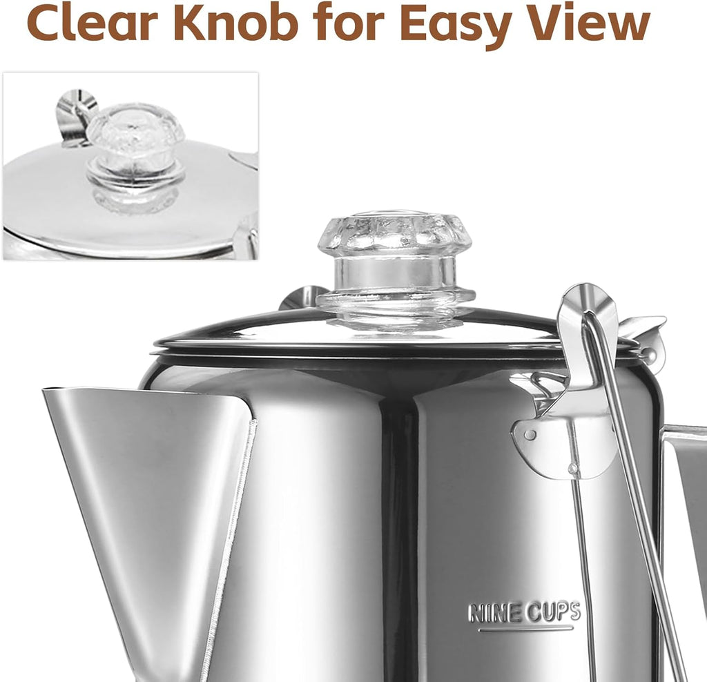 Stainless Steel 9 Cup Percolator Coffee Pot for Camping F8306