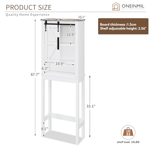 oneinmil Over The Toilet Storage Cabinet, Farmhouse White with Barn Doors B300