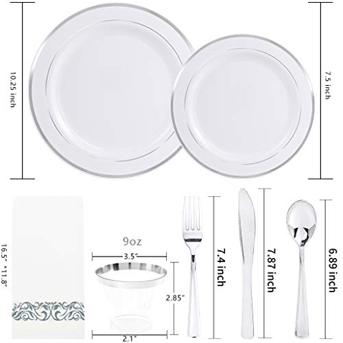 bUCLA 300PCS Gold Disposable Dinnerware Set - White and Gold Plastic Plates for Party S185
