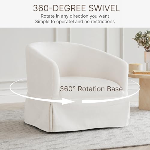 Swivel Accent Chair Set of 2, 360 Degree Linen Fabric Armchair, Cream White Q4822