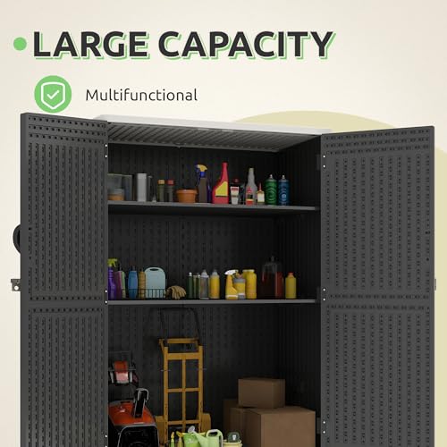 GOOBED Vertical Outdoor Storage Shed, 59 cu ft Lockable Waterproof Tool Organizer, Brown L70366