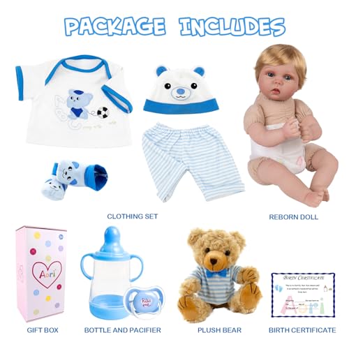 Aori Real Life Baby Doll 22 inch Realistic Newborn Boy Soft Weighted Body C19478