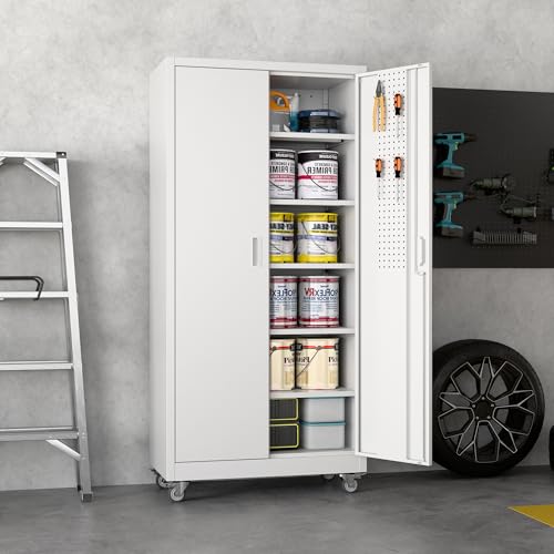 Aobabo 73''H Metal Garage Storage Cabinet with Wheels, Black S572804