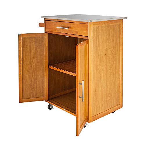 Portable Drop Leaf Kitchen Storage Rolling Trolley Cart with Stainless Steel Top M53756