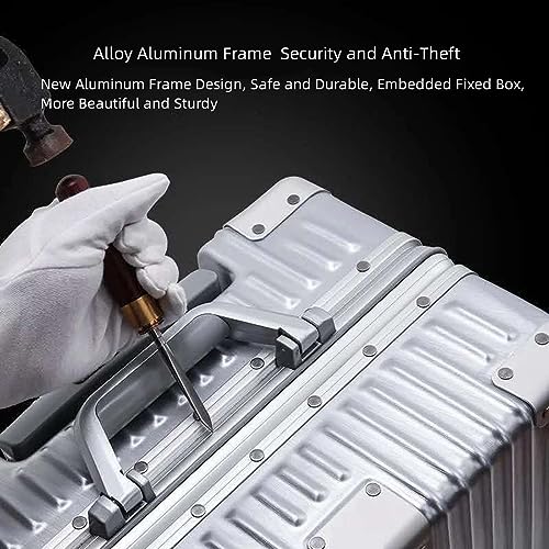 Aluminum Frame Hardside Luggage with Spinner Wheels and TSA Lock, 26 Inch, Rose Gold+White Z1667