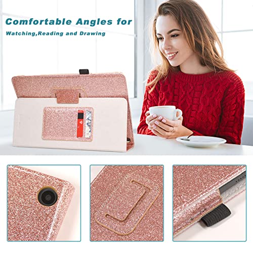 DMLuna Folio Leather Case for Onn 10.1 Tablet 2022 Gen 3, Glitter Rose L180