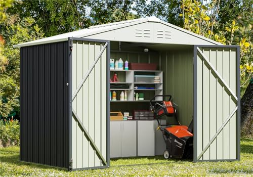 Greesum Outdoor Storage Shed 6 x 8 ft Metal Garden Utility Tool Shed with Lock, Brown U409