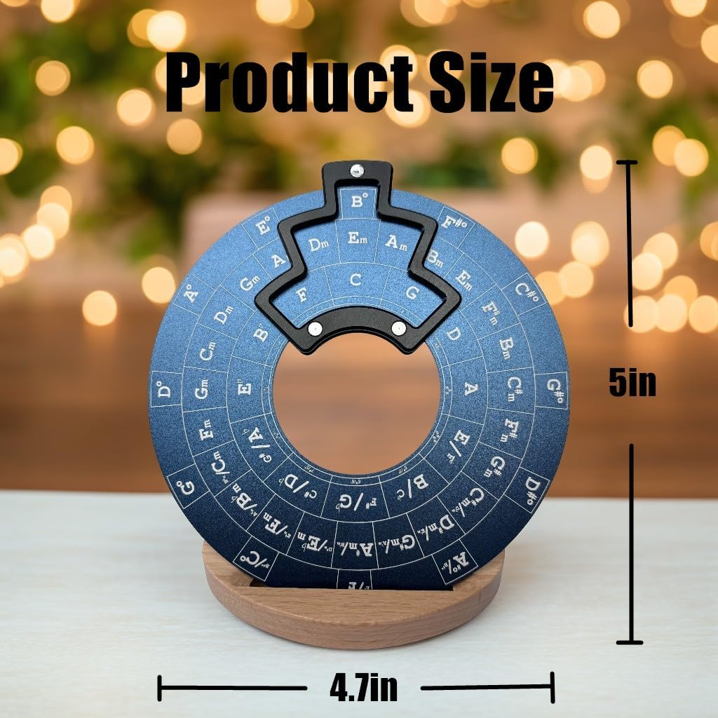 Circle of Fifths Wheel Metal Melody Tool with Guitar Chord Chart and Wooden Stand H2494