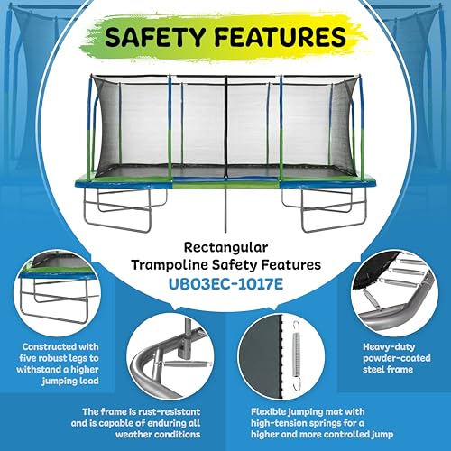 Upper Bounce Rectangle Trampoline with Enclosure, Supports up to 500 lbs E126