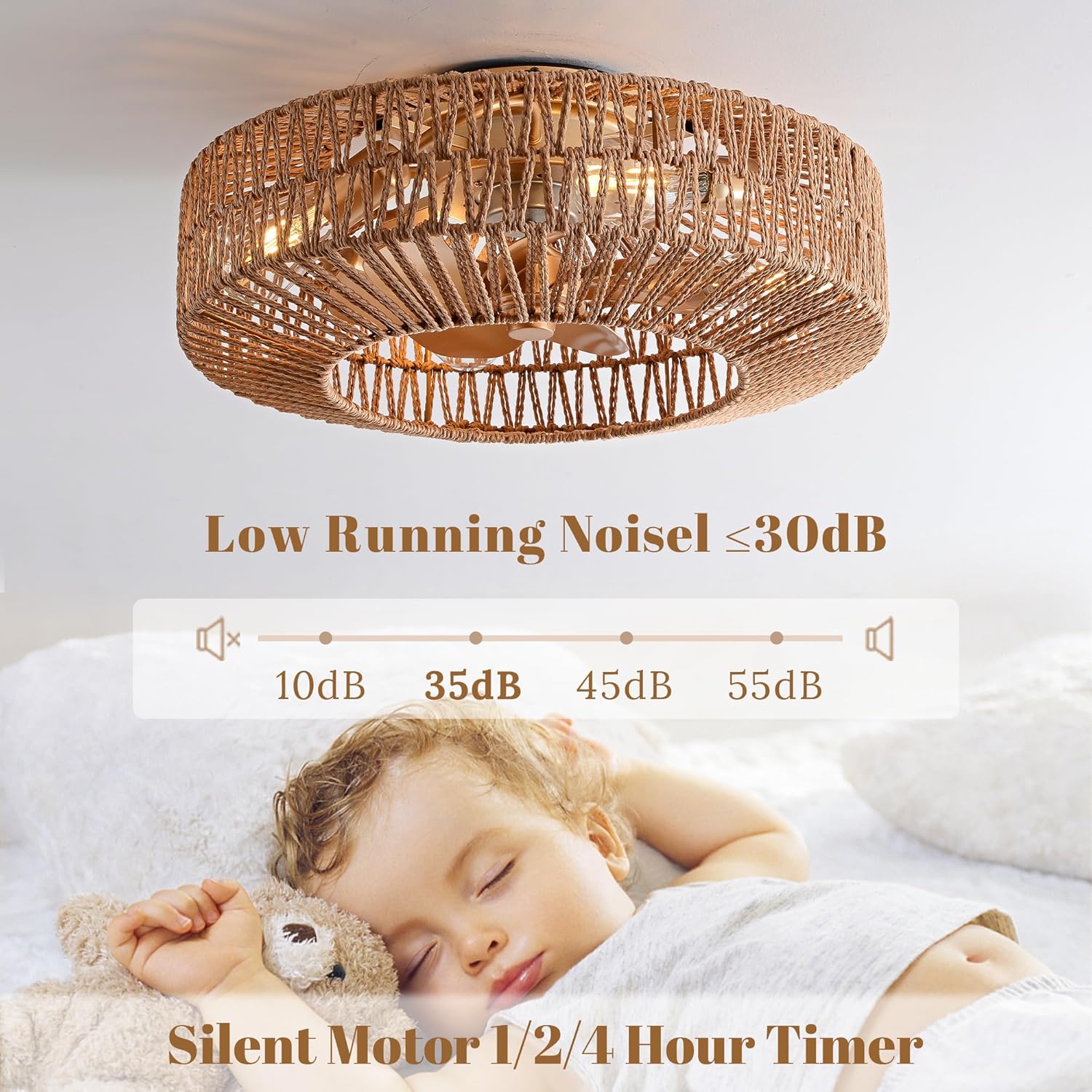 20" Boho Caged Rattan Ceiling Fan with Lights and Remote Control H849
