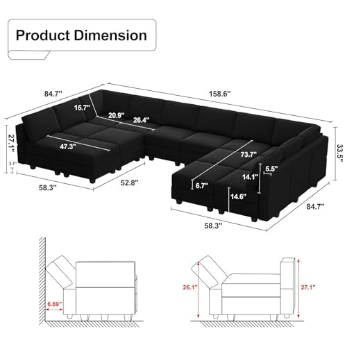 Belffin Oversized Modular Sectional Sofa with Double Chaises and Storage F17277