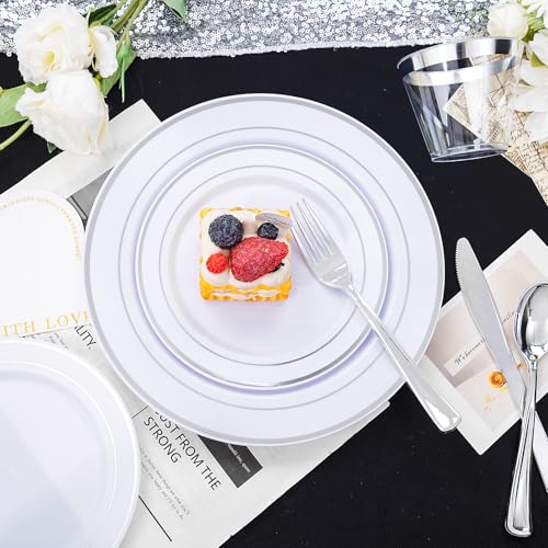 bUCLA 300PCS Gold Disposable Dinnerware Set - White and Gold Plastic Plates for Party S185