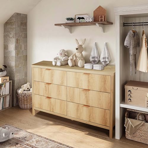 Fluted 5 Drawers Dresser for Bedroom, Wooden Tall Storage, Walnut L1075