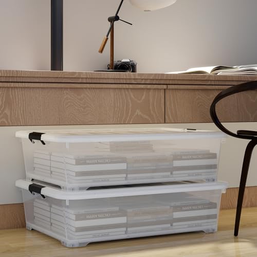 Morcte 50 Quart Clear Plastic Under Bed Storage Box with Wheels, 3-Pack R595