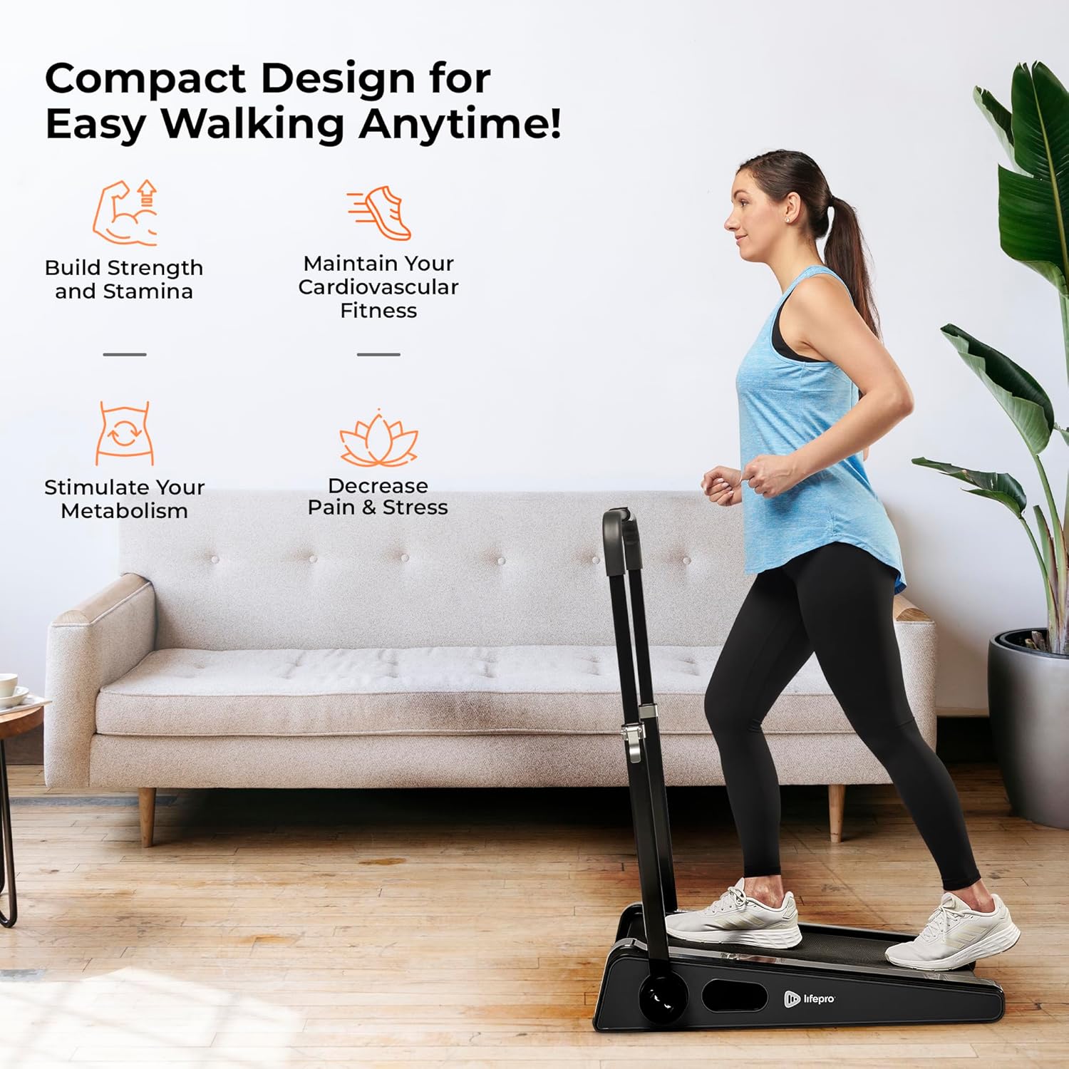 LifePro Portable Mini Walking Pad Treadmill with Adjustable Handlebar, 3 MPH T458