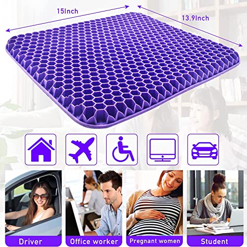 Extra Large Gel Seat Cushion, Double Thick Breathable Honeycomb Design, Pressure Relief Purple Y812