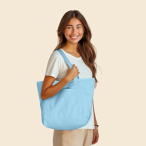 DALIX 20" Solid Color Cotton Canvas Shopping Tote Bag U773688