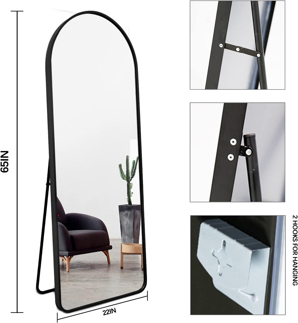 Arched Full Length Mirror with Stand, Wall Mounted, Black M31384