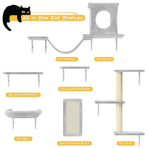 NUNU LAB Wall Mounted Cat Climber Set with House, Tunnel, Scratcher, Black M305