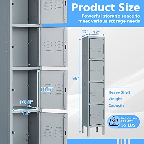 Letaya Metal Lockers 5 Doors 66" Tall Steel Storage Cabinet Gray G40479