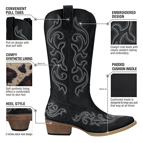 HISEA Rollda Cowboy Boots for Women with Chunky Heel K589