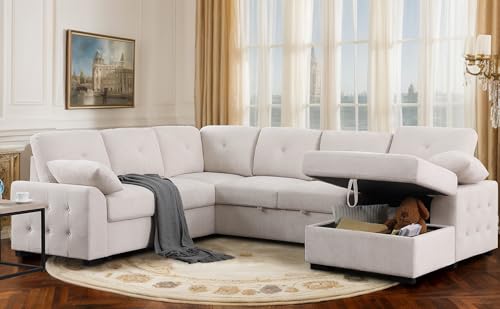 L-Shaped Pull Out Sleep Sofabed with Storage Chaise, Chenille Upholstered X30892