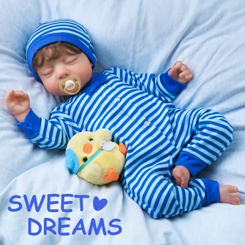 JIZHI Lifelike Reborn Baby Dolls Boy - 18-Inch Soft Skin Realistic Sleeping Newborn Doll with Toy & Gift Set V793