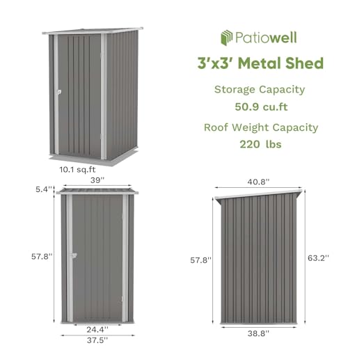 Patiowell 3 x 3 FT Outdoor Storage Shed with Sloping Roof, Grey F27529