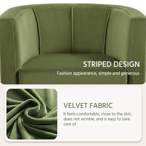 Yaheetech Velvet Accent Chair, Modern Upholstered Barrel Chair, Olive Green J55628