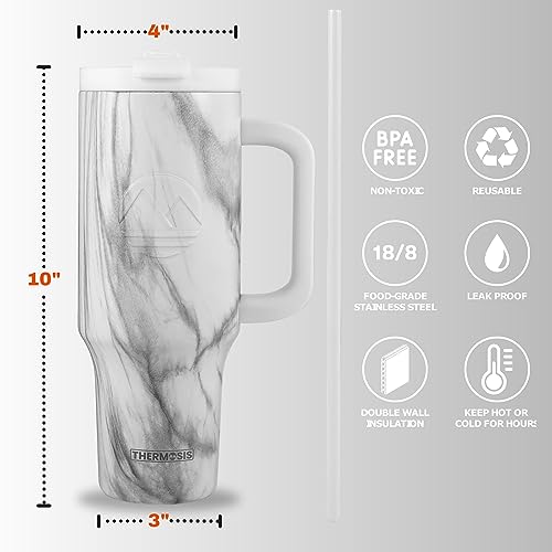 40 oz Insulated Tumbler with Handle and Straw Stainless Steel Travel Mug R7403