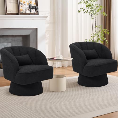 GarveeHome Modern Swivel Barrel Accent Chair, Teddy Fabric Upholstered Armchair, Black W334223