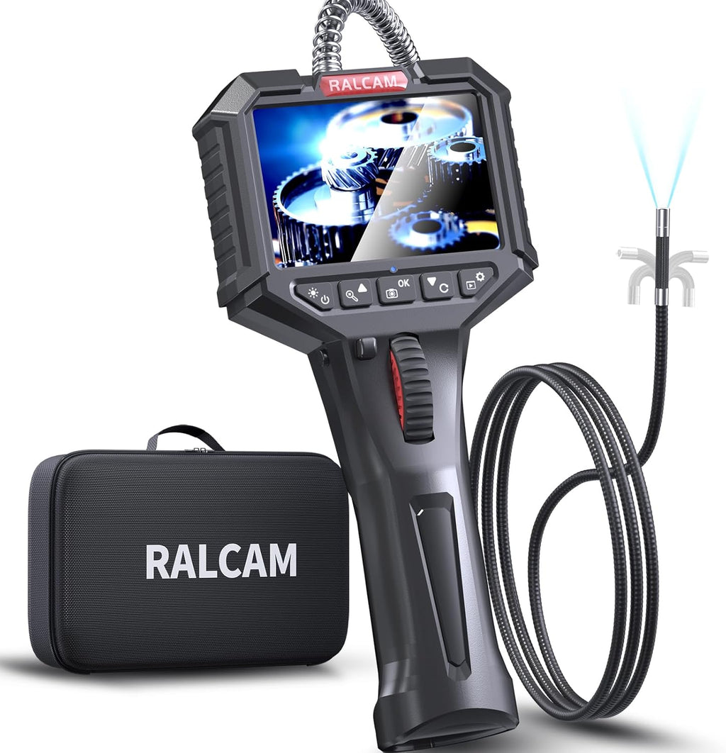 Ralcam Articulating Borescope, 2-Way 180° Inspection Camera, 6.2mm Lens IP67 Waterproof Probe, 6 Adjustable LED Lights, 3.5'' Portable IPS Screen Endoscope with 3.3FT/1.0M Flexible Cable
