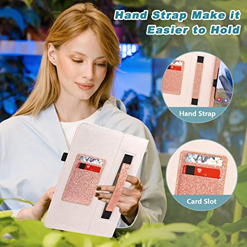 DMLuna Folio Leather Case for Onn 10.1 Tablet 2022 Gen 3, Glitter Rose L180