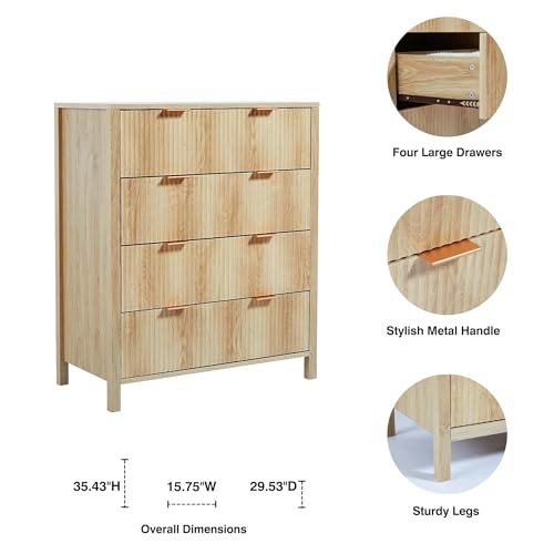 Fluted 5 Drawers Dresser for Bedroom, Wooden Tall Storage, Walnut L1075