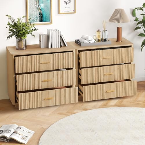 Fluted 5 Drawers Dresser for Bedroom, Wooden Tall Storage, Walnut L1075