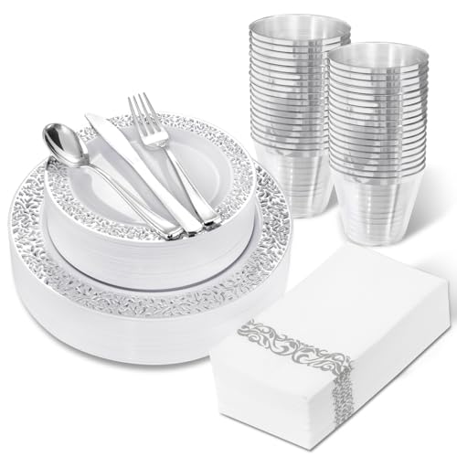 WELLIFE Silver Party Dinnerware Set for 50 Guests, Disposable A689948