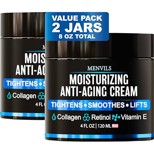 Mens Face Moisturizer Cream - Anti Aging & Wrinkle for Men with Collagen, Retinol, Vitamins E, Jojoba Oil - Face Lotion - Age Facial Skin Care - Eye Wrinkle - Day & Night - Made in USA, 4 oz