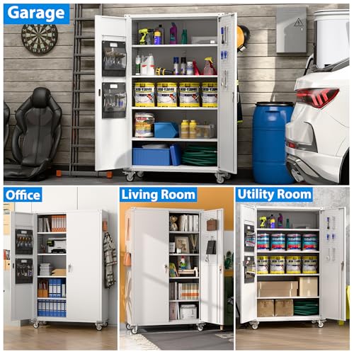 Aobabo 73''H Metal Garage Storage Cabinet with Wheels, Black S572804