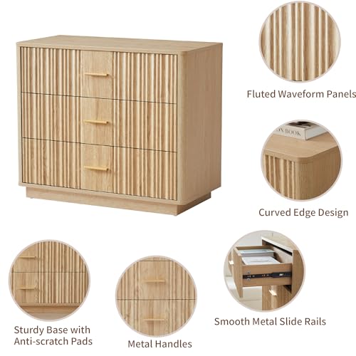 Fluted 5 Drawers Dresser for Bedroom, Wooden Tall Storage, Walnut L1075
