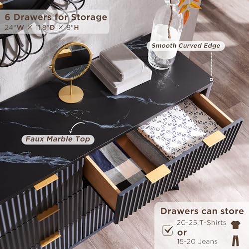 T4TREAM 5 Drawer Dresser with Faux Marble Top, Dark Grey T583