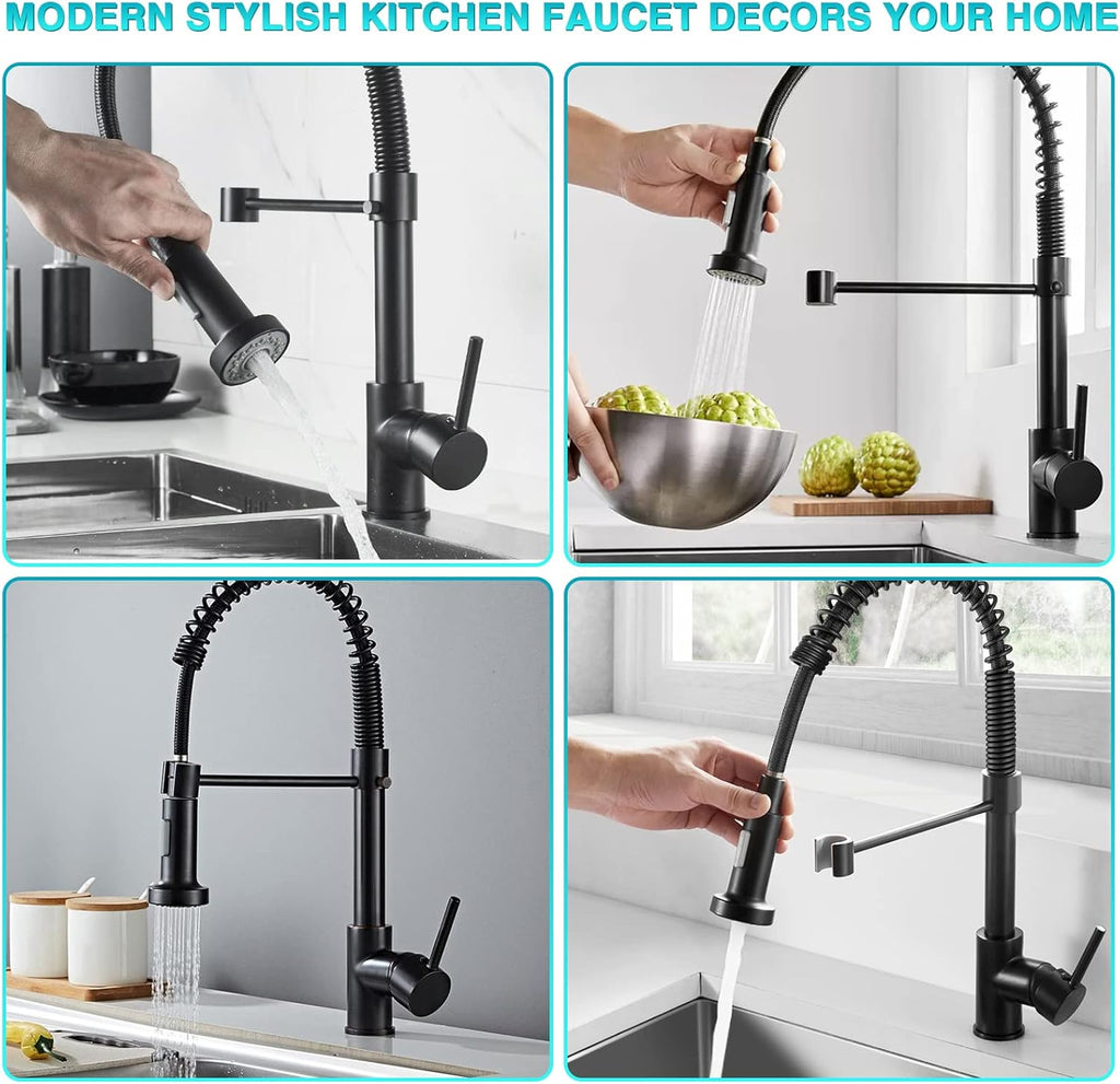 Kitchen Faucet with Pull Down Sprayer, 304 Stainless Steel, Matte Black J994