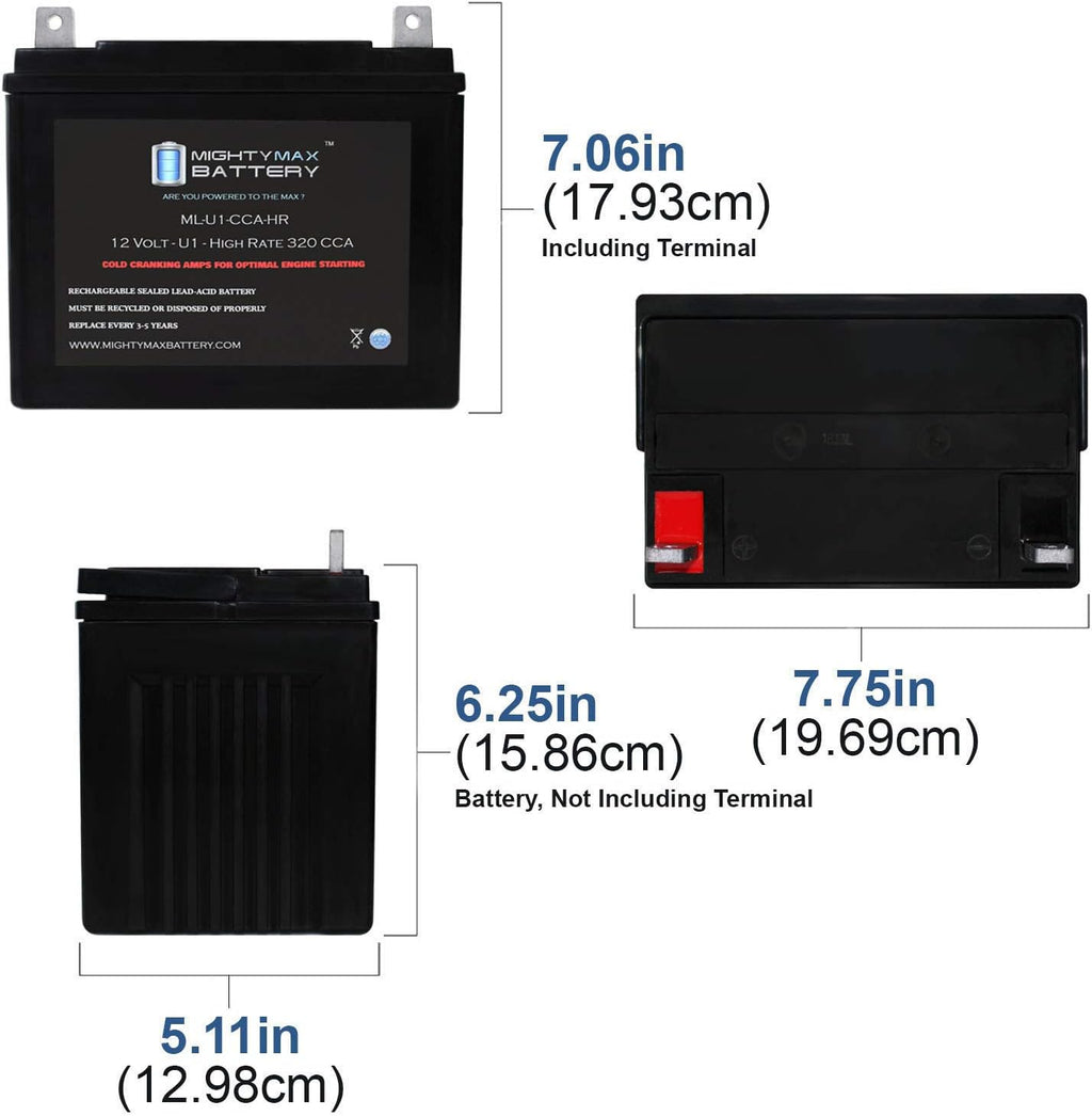 Mighty Max Battery ML-U1-CCAHR 12V 320CCA for Kubota T1760 Tractor Mower Q28002