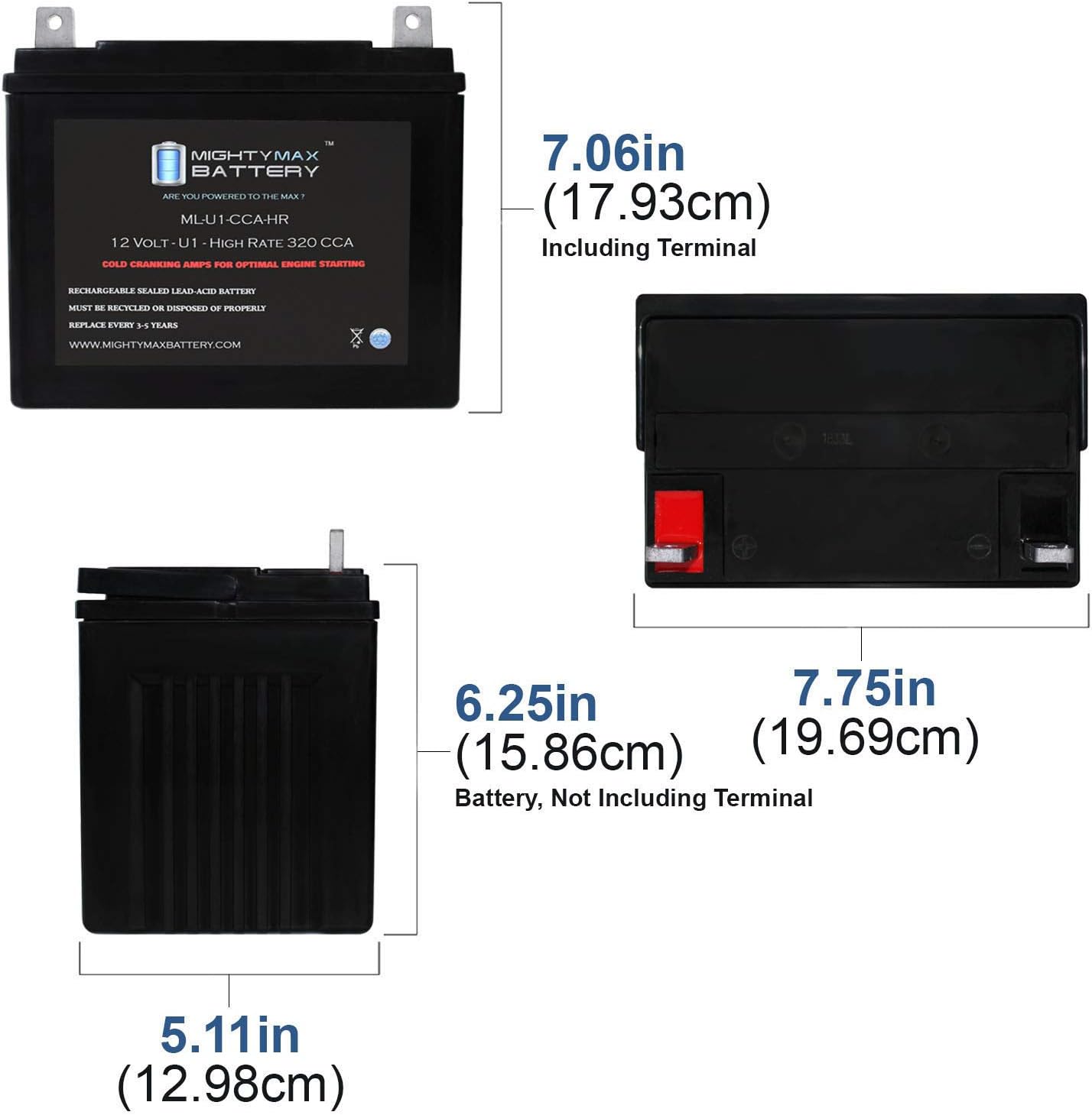 Mighty Max Battery ML-U1-CCAHR 12V 320CCA for Clipper 7224G Mower M9302
